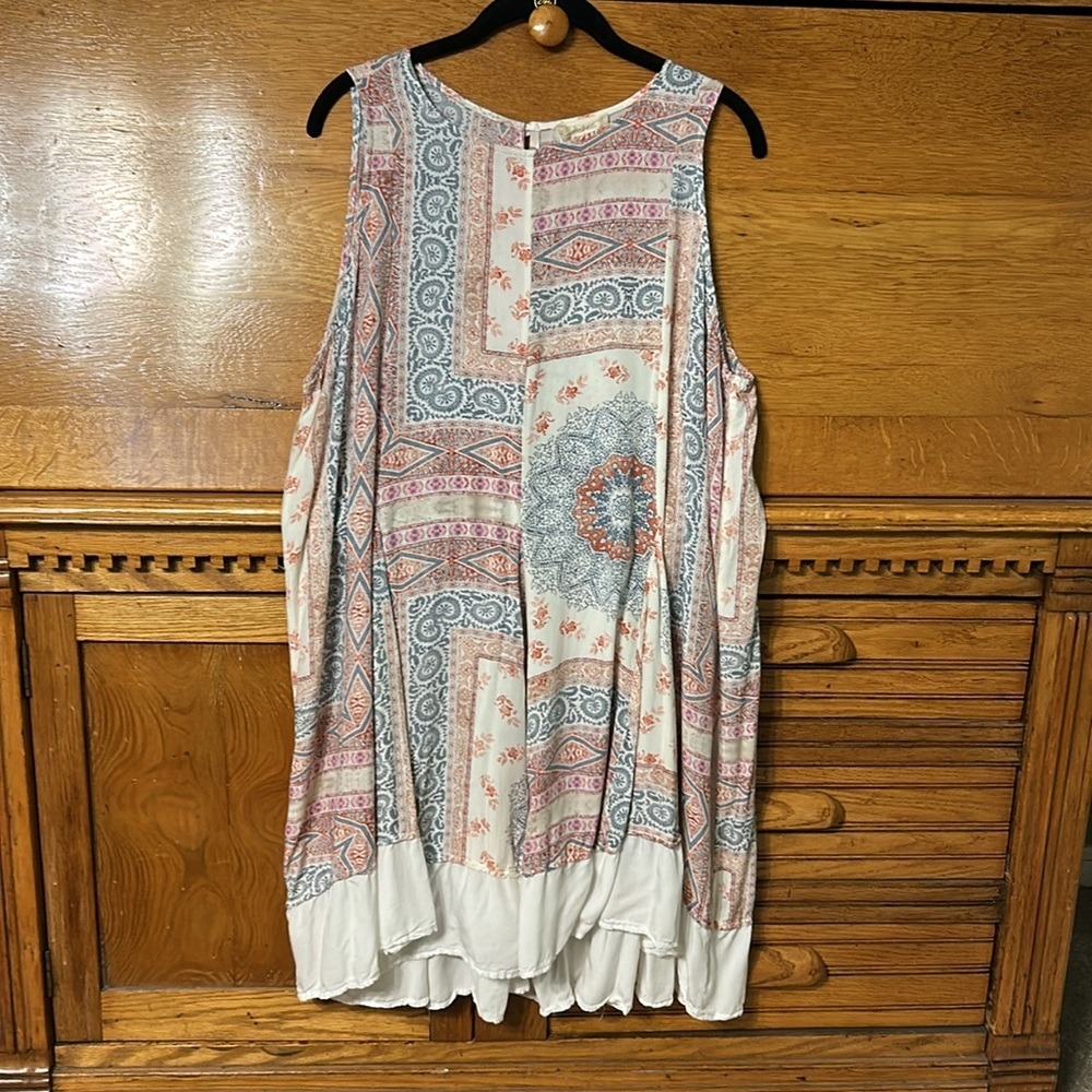 Altar'd State Cottagecore Sleeveless Boho Patchwork Medallion Ruffle Mini Dress